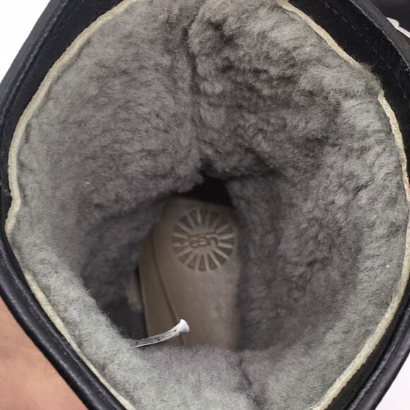 UGG Australia Lancing Black Leather Sherpa Lined Mid Ankle Moto Boots Sz 12 - Picture 16 of 16